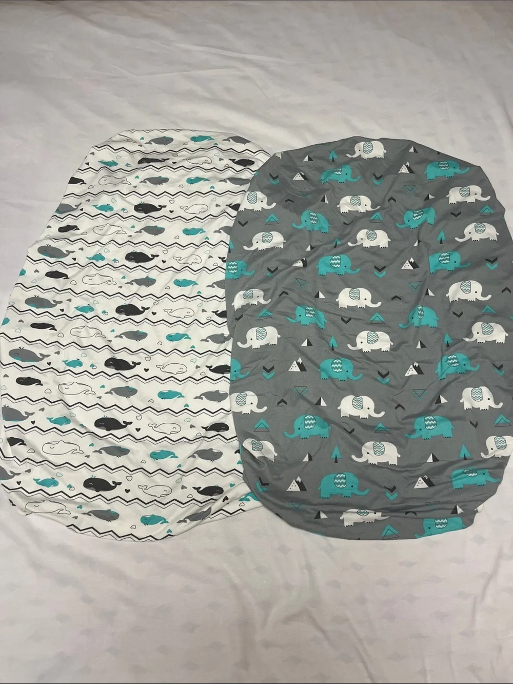 Pack and Play Unisex Elephant & Whale Fitted Crib Sheets - Gray & White